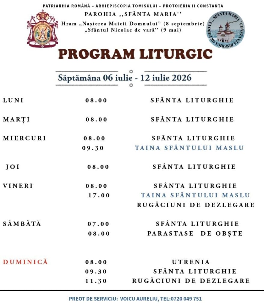 Afișul programului săptămânal